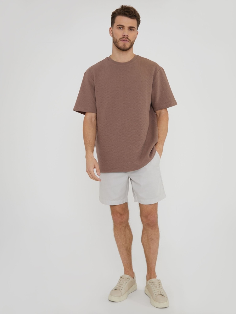 Threadbare Taupe Relaxed Fit Textured T-Shirt - Image 4 of 4