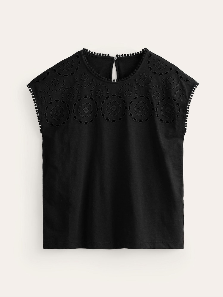 Boden Black Sasha Broderie T-Shirt - Image 5 of 5 Boden Black Sasha Broderie T-Shirt - Image 5 of 5
