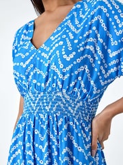 Roman Blue Abstract Floral Zig Zag Print Midi Dress - Image 5 of 5