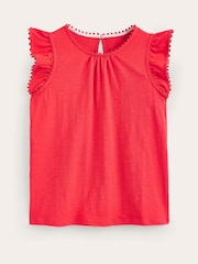 Boden Red Pom Trim Ruffle Sleeve Top - Image 4 of 4