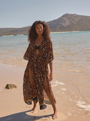 Animal Tie Front Maxi Length 100% Cotton Kimono - Image 1 of 9