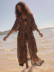 Animal Tie Front Maxi Length 100% Cotton Kimono - Image 3 of 9