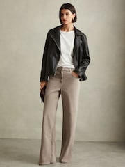 Reiss Neutral Layla Petite Relaxed Garment Dyed Wide Leg Jeans - Image 1 of 7