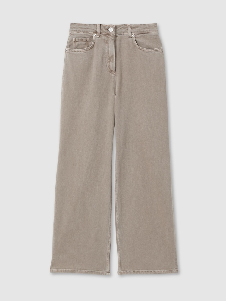 Reiss Neutral Layla Petite Relaxed Garment Dyed Wide Leg Jeans - Image 2 of 7