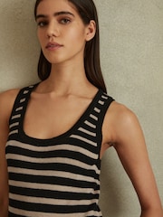 Reiss Black/Camel Everlyn Linen-Wool Striped Knitted Vest - Image 1 of 5