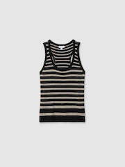 Reiss Black/Camel Everlyn Linen-Wool Striped Knitted Vest - Image 2 of 5