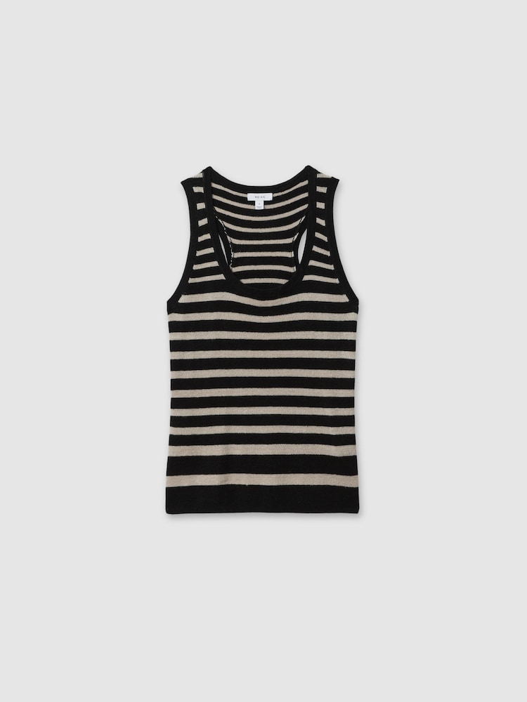 Reiss Black/Camel Everlyn Linen-Wool Striped Knitted Vest - Image 2 of 5