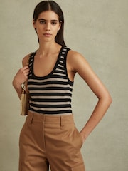 Reiss Black/Camel Everlyn Linen-Wool Striped Knitted Vest - Image 3 of 5