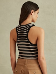 Reiss Black/Camel Everlyn Linen-Wool Striped Knitted Vest - Image 4 of 5