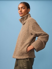 Brown Borg Fleece Quarter Zip Neck Sweat Top - Image 1 of 7