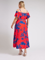 Yours Curve Red & Blue London Floral Bardot Maxi Dress - Image 3 of 5