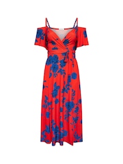 Yours Curve Red & Blue London Floral Bardot Maxi Dress - Image 5 of 5