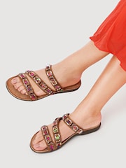 Pavers Brown Triple-Strapped Mules - Image 1 of 6
