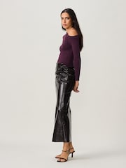Burgundy Red Long Sleeve Asymmetric Gathered Top - Image 2 of 8