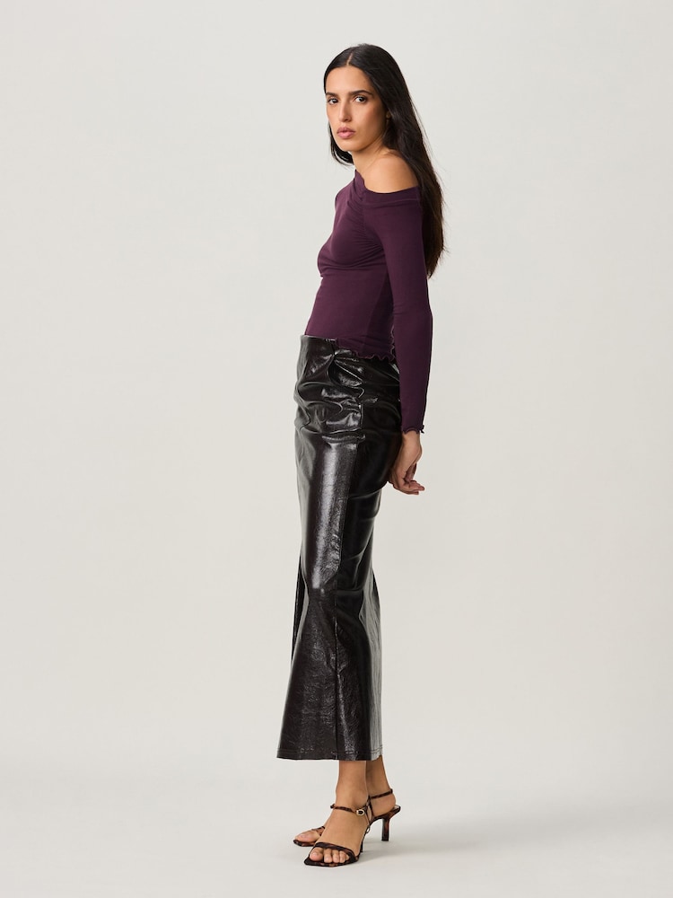 Burgundy Red Long Sleeve Asymmetric Gathered Top - Image 2 of 8
