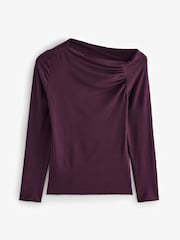 Burgundy Red Long Sleeve Asymmetric Gathered Top - Image 6 of 8