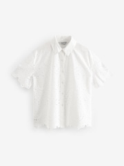 White Coord Broderie Short Sleeve 100% Cotton Shirt - Image 10 of 11