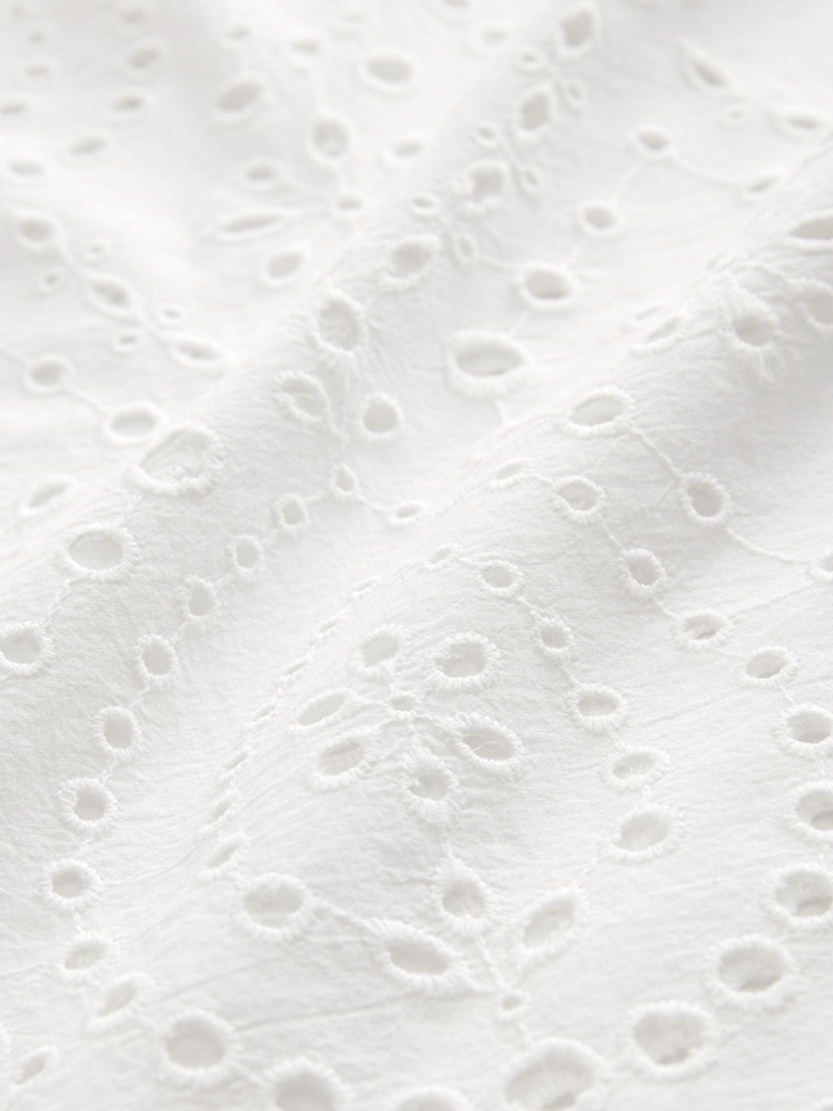 White Coord Broderie Short Sleeve 100% Cotton Shirt - Image 11 of 11