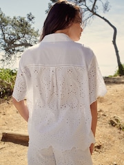 White Coord Broderie Short Sleeve 100% Cotton Shirt - Image 2 of 11
