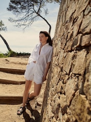 White Coord Broderie Short Sleeve 100% Cotton Shirt - Image 3 of 11
