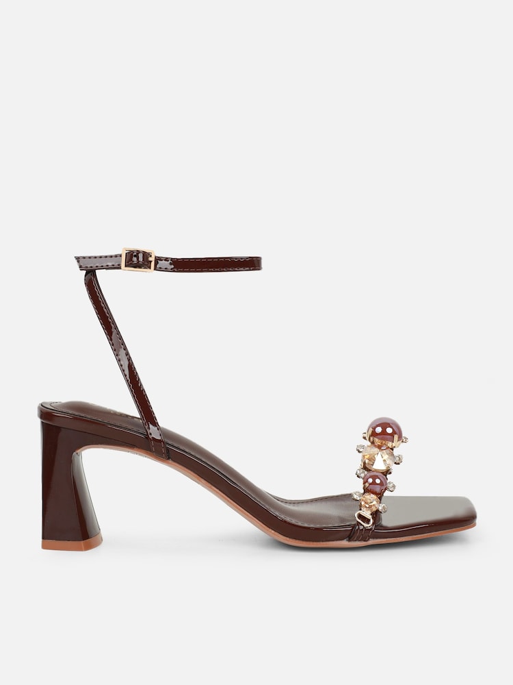 Simmi London Brown Elowen Embellished Heeled Sandals - Image 2 of 4 Simmi London Brown Elowen Embellished Heeled Sandals - Image 2 of 4