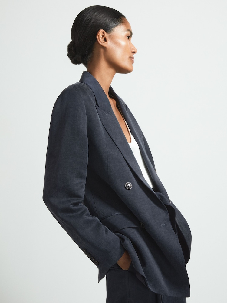 Reiss Navy Olivia Cupro Double Breasted Suit Blazer - Image 1 of 5