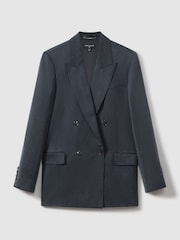 Reiss Navy Olivia Cupro Double Breasted Suit Blazer - Image 2 of 5