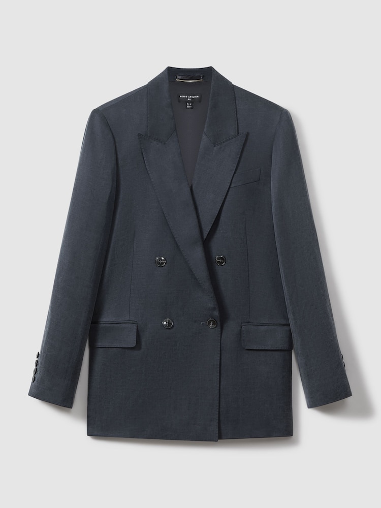 Reiss Navy Olivia Cupro Double Breasted Suit Blazer - Image 2 of 5