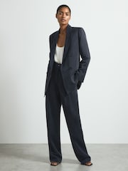 Reiss Navy Olivia Cupro Double Breasted Suit Blazer - Image 3 of 5