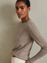 Reiss Neutral Annie Wool Blend Crew Neck Jumper with Cashmere - Image 1 of 5