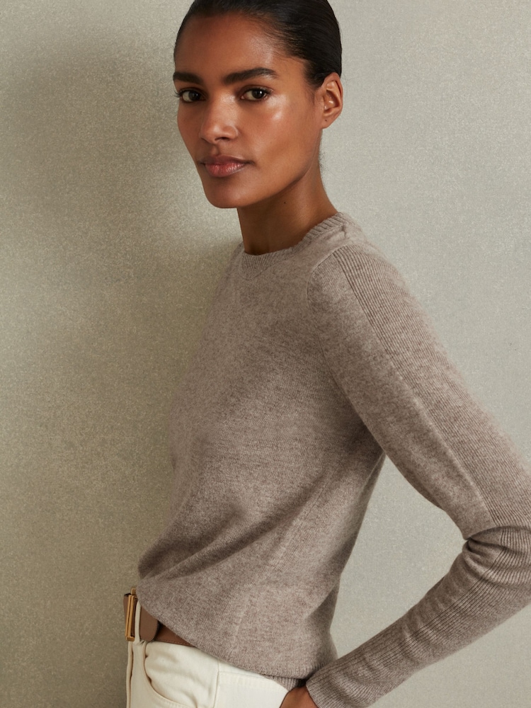 Reiss Neutral Annie Wool Blend Crew Neck Jumper with Cashmere - Image 1 of 5