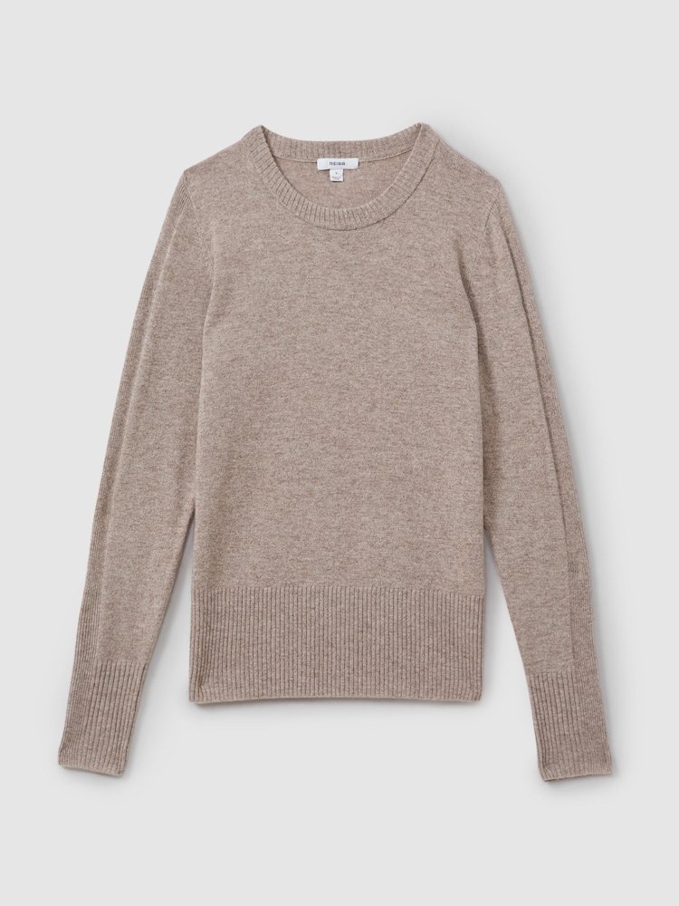 Reiss Neutral Annie Wool Blend Crew Neck Jumper with Cashmere - Image 2 of 5