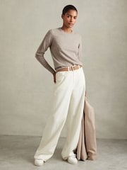 Reiss Neutral Annie Wool Blend Crew Neck Jumper with Cashmere - Image 3 of 5