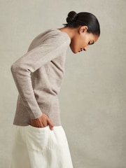 Reiss Neutral Annie Wool Blend Crew Neck Jumper with Cashmere - Image 4 of 5