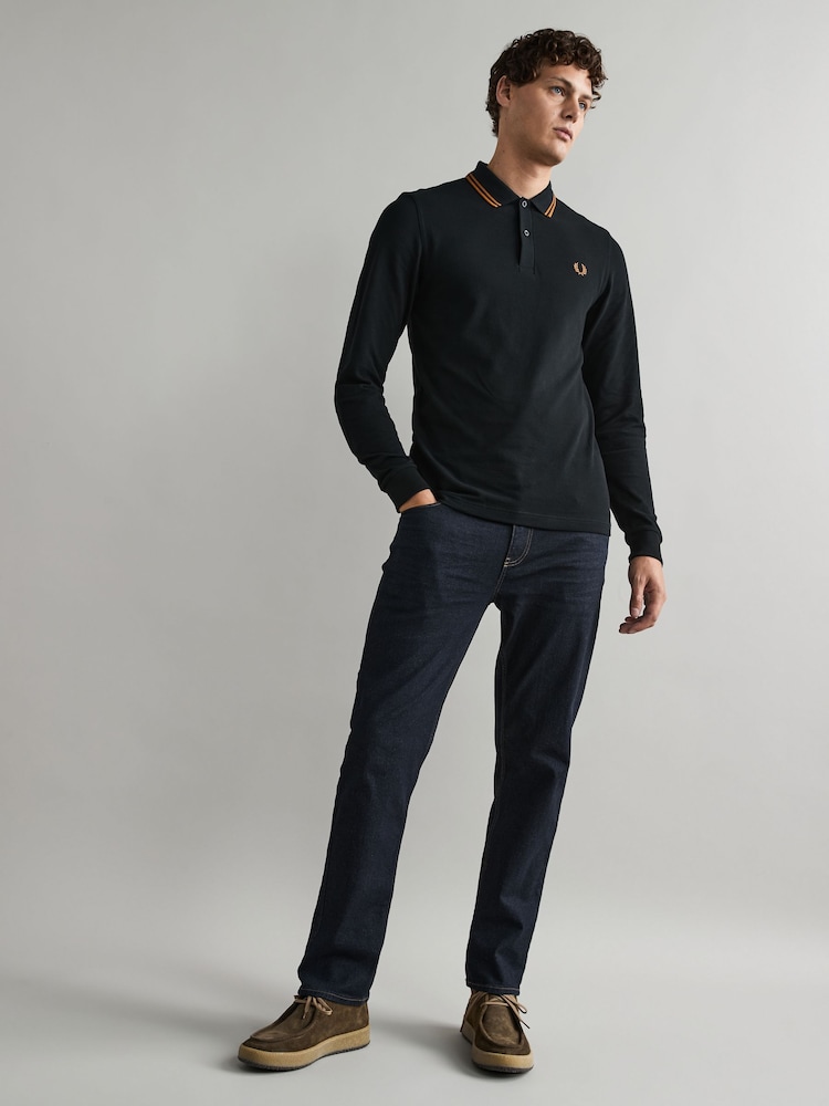 أسود/Marmalade - قميص بولو بكم طويل بحافة مزدوجة من Fred Perry  - صورة 2 من 5