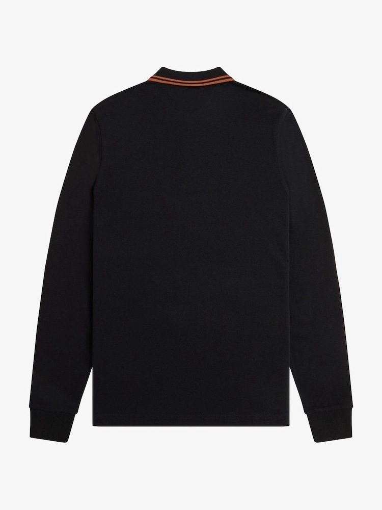 أسود/Marmalade - قميص بولو بكم طويل بحافة مزدوجة من Fred Perry  - صورة 5 من 5