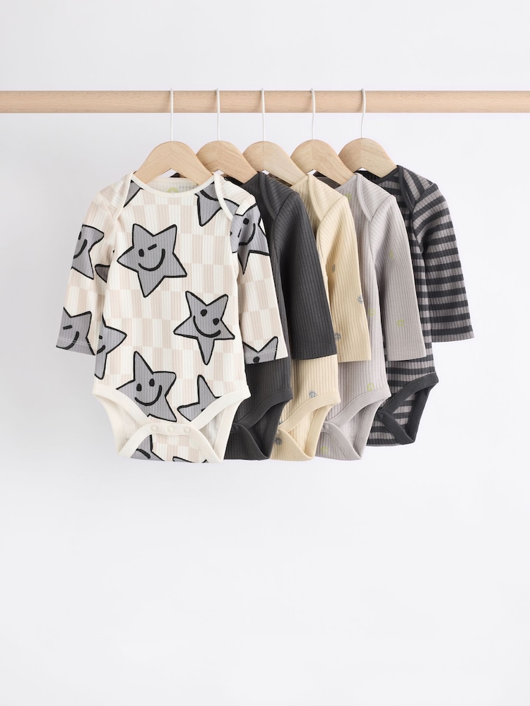 Schwarz/Weiß - Langärmlige Baby-Bodys im 5er-Pack - Bild 1 von 1 Schwarz/Weiß - Langärmlige Baby-Bodys im 5er-Pack - Bild 1 von 1