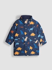 JoJo Maman Bébé Navy Blue Dinosaur Detachable Hood Print Parka - Image 2 of 5