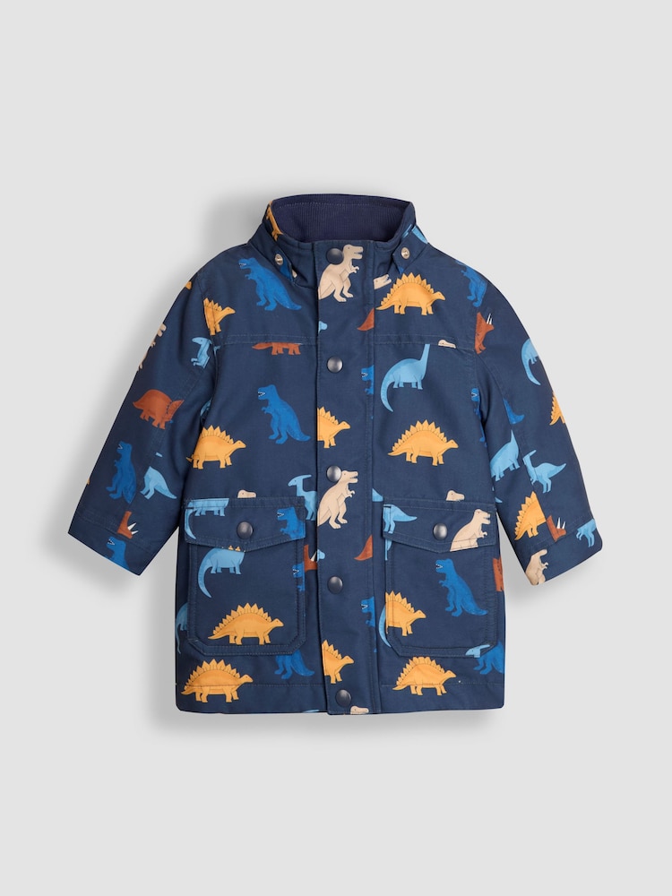 JoJo Maman Bébé Navy Blue Dinosaur Detachable Hood Print Parka - Image 2 of 5