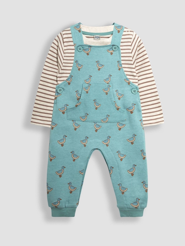 JoJo Maman Bébé Blue Duck Print Dungarees & Top Set - Image 1 of 6