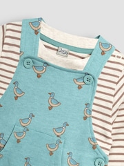 JoJo Maman Bébé Blue Duck Print Dungarees & Top Set - Image 4 of 6