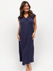 Nora Rose Blue Jersey Cap Sleeve Long Nightdress - Image 2 of 4