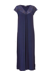 Nora Rose Blue Jersey Cap Sleeve Long Nightdress - Image 4 of 4
