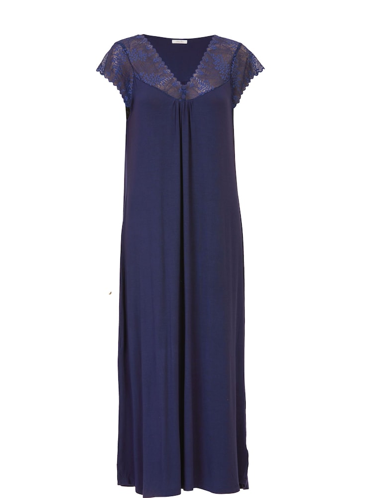Nora Rose Blue Jersey Cap Sleeve Long Nightdress - Image 4 of 4