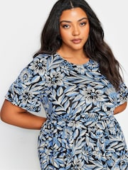 Yours Curve Blue Floral Print Smock Dress - Image 4 of 5