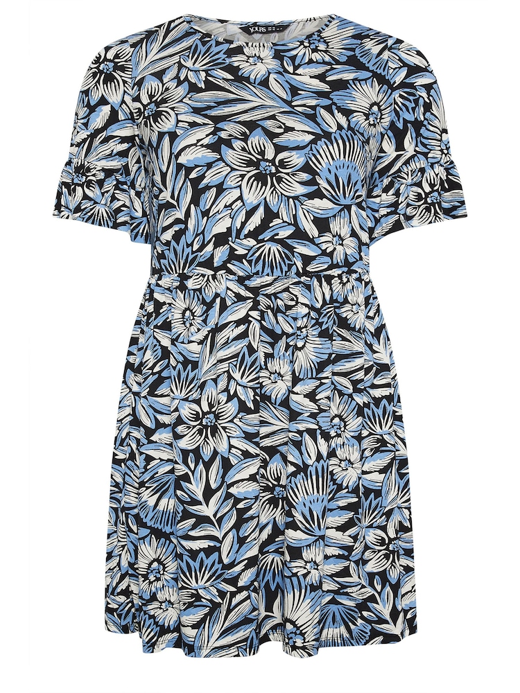 Yours Curve Blue Floral Print Smock Dress - Image 5 of 5