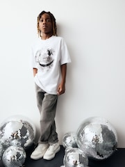 White Disco Smile Relaxed Fit 100% Cotton Short Sleeve Graphic T-Shirt (3-16yrs) - Image 2 of 8