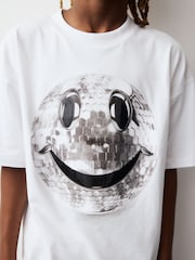 White Disco Smile Relaxed Fit 100% Cotton Short Sleeve Graphic T-Shirt (3-16yrs) - Image 4 of 8