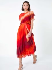 Roman Orange Ombre Cape Sleeve Midi Dress - Image 1 of 5