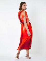 Roman Orange Ombre Cape Sleeve Midi Dress - Image 3 of 5